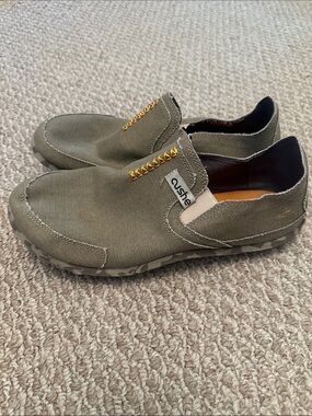 cushe Olive Green Canvas Slip-On Shoes with Gold Chain Accent